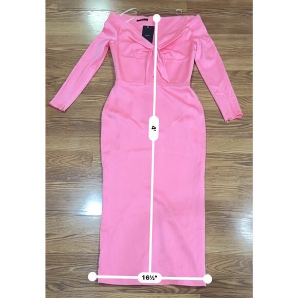 ALEX PERRY Peyton Pink bodycon off-the-shoulder satin-crepe midi dress 10 - Picture 9 of 16